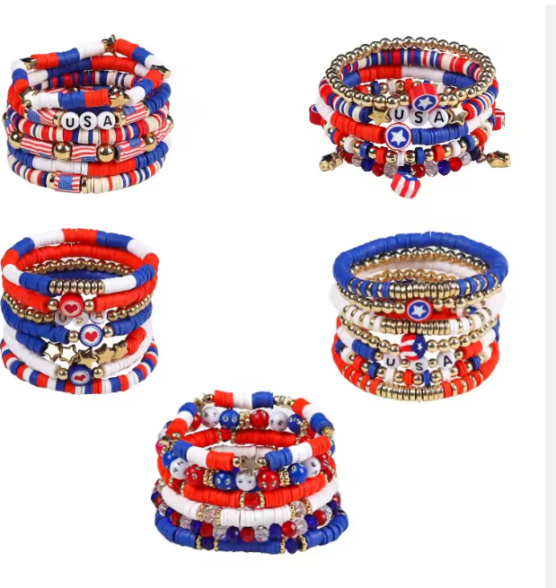 4th of July Outfits for Women, USA Bracelet Stackable American Flag Partriotic Bracelet Fourth of July Accessories Memorial Day Decorations - Independence Day Celebration Jewelry