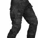 Men's Tactical Pants | Water Resistant Camo Cargo Pants Ripstop EDC Work Hiking Pants with 10 Pockets No Belt (Black)