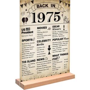 DARUNAXY 50th Birthday Party Decorations, Vintage Back in 1975 Poster Acrylic Sign with Stand 50 Year Old Party Supplies for Men& Women Vintage 1975 Table Decor 50th Anniversary Class Reunion Gifts