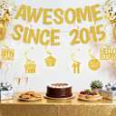 Happy 11th Birthday Decorations Banner - Pre-Strung Awesome Since 2015 Bday and Anniversary Decoration Set for Boys Girls, 11 Years Old Gold Glitter Party Supplies with Banners Hanging Swirls Sash