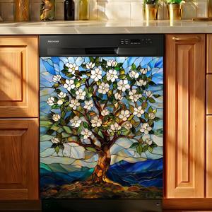 Dishwasher Magnetic Covers Decorative Refrigerator Magnets Tree of Life
Dish Washer Cover for The Front Panel, Kitchen Home Decor, Waterproof, Fridge Magnets, 23x26 Inch, Stained Glass Look