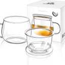 Lezero 13oz Tea Infuser Cups Kits, Glass Mugs with Filter Basket and Lid for Loose leaf-Tea Brewing, Heat Resistant, Lead-free, Microwave & Dishwasher Safe
