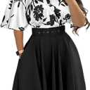 CHICME Women's Summer 2 Piece Outfits Floral Waist Shirred Crop Top and A Line Mini Skirt Set Dressy Casual Outfits (L)