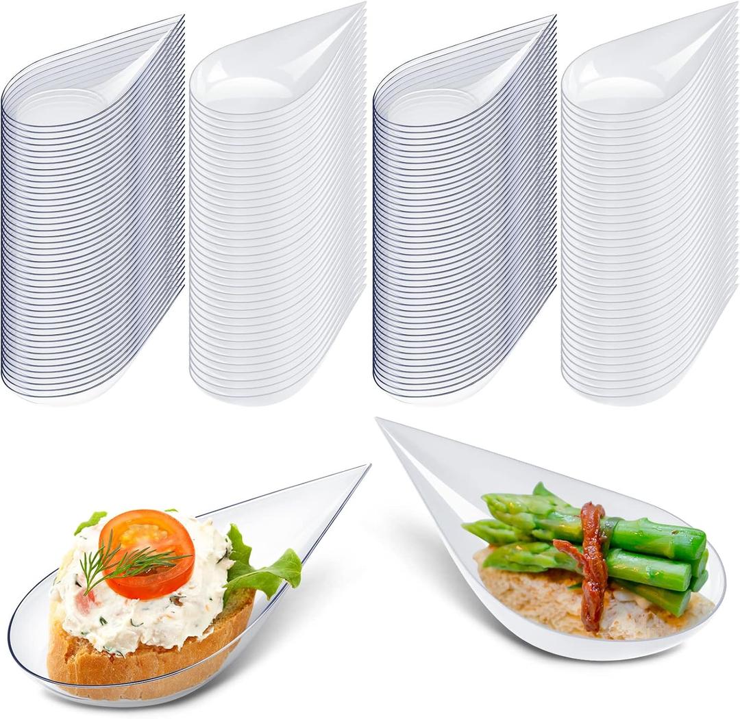 Tessco 200 Pcs 4" Tear Drop Appetizer Spoons Mini Appetizer Plates Reusable Tasting Spoons Plates Catering Supplies Disposable for Serving Small Desserts Cakes Bowls(White, Clear)