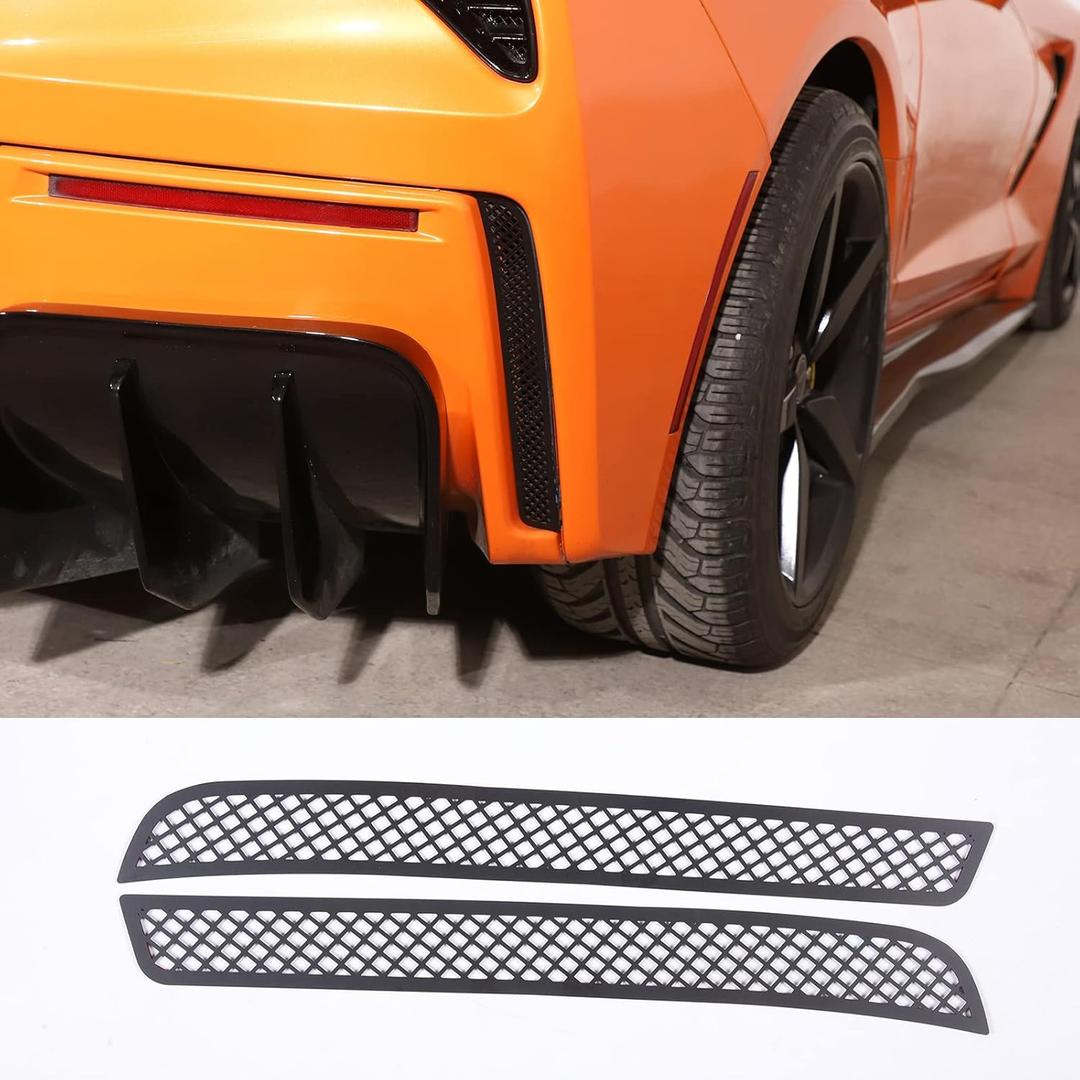 Rear Diffuser Side Vent Cover Trim for Chevrolet Corvette C7 2014-2019 Accessories, Rear Bumper Caliper Air Duct Vent Cover, Back Bumper Air Intake Splitter Bezel Protector, Stainless Steel (Black)