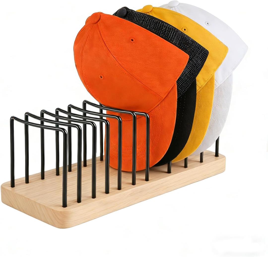Hat Organizer for Baseball Caps, Wooden Hat Holder for 10 Baseball Caps - Space-Saving Storage Display Racks Stand, Quick Organizer of the Bedroom, Dressing Table, Closet (Original Color)