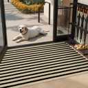 LEEVAN Outdoor Patio Rug 3x5, Washable Black and White Outdoor Rug, Outside Welcome Mat Striped Porch Door Mat Outside Entrance Layered Indoor Doormat