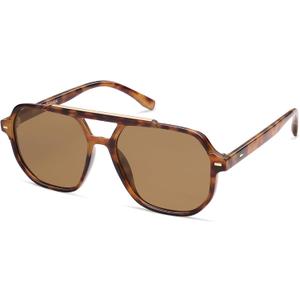 SOJOS Retro Trendy Aviator Polarized Sunglasses Men Women Vintage 70s Square Stylish Frame Sun Glasses SJ2283 (Tortoise/Light Brown)