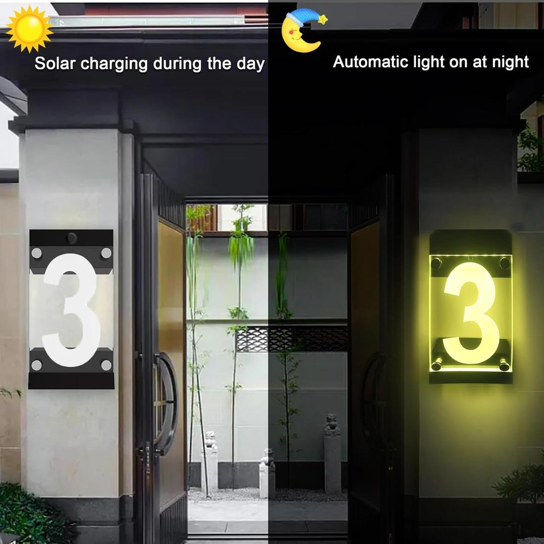 Acrylics Solar Address Sign, Led Illuminated Solar House Numbers for Outside, Waterproof RGBW Color Changing Remote Control, Lighted Modern Address Plaque Solar Powered for Yard Home Digit - 8