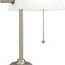 LIGHTACCENTS Bankers Desk Lamp with White Glass Shade, Nickel Finish - Traditional Desk Light for Home Office, Reading, Piano, Bedside
