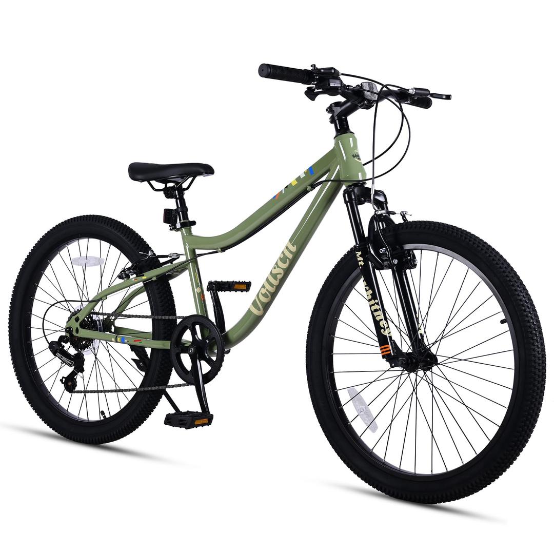 vollsch 24 Inch Kids Mountain Bike for 9-15 Years Old Boys Girls Teens 6-Speed Child MTB Bicycle with Front Suspension Fork, Sage Green