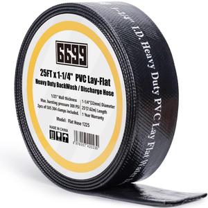1-1/4Pool Hose Heavy Duty PVC Lay Flat Backwash Hose 25FT with Clamps Easy to Use for Water Drainage