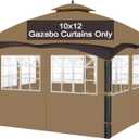 10'x12' Gazebo Curtains Outdoor Waterproof with PVC Windows, Outdoor 4-Panel Sidewalls Universal Replacement for Patio, Backyard(Curtains Only) (Khaki)