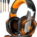 VersionTECH. G2000 - Auriculares para juegos con micrfono con cancelacin de ruido, luces LED, orejeras de memoria suave para PS5/PS4/Xbox One/porttil/PC/Mac/Nintendo NES Games-Amarillo (Naranja)