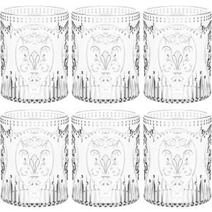 Qinyoung 6 Plastic Vintage Drinking Glasses 8.5oz Stemless Retro Embossed Wine Glasses Shatterproof Reusable Cups for Baby Shower Wedding Reception Grand Event Party (Clear)