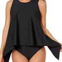 Smismivo Tankini Tops for Women Open Back Swim Tank Top Bathing Suit with Padded Sports Bra Bikini Top Two Piece No Bottom (Black, M)