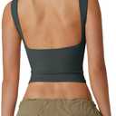 QINSEN Women's Sexy Open Back Sleeveless Crop Tank High Neck Slim Fit Cropped Tee Shirt Y2k Tops (Light Green), XS