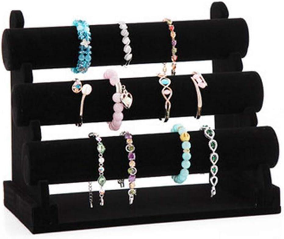 PowerKing 3 Tiers Black Velvet Jewelry Organizer Stand, Detachable Bracelet Display Stand and Holder, Jewelry Display Organizer for Bracelet Watch