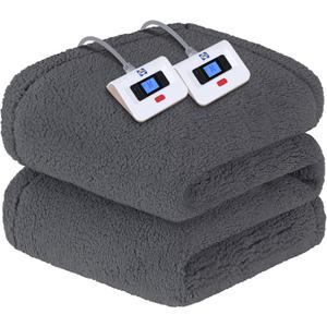 Sealy Electric Blanket Queen Size, Dual Control Soft Sherpa Heated Blanket with 10 Heating Levels & 1 to 12 Hours Auto-Off Settings Over-Heated Protection 84"x90" Machine Washable, Dark Grey