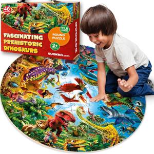 QUOKKA Giant Puzzles for Kids Ages 4-6 - 48 Piece Round Puzzles for Toddlers 3-5 - Large Floor Educational Kids Puzzle Ages 2-4 - Boys and Girls Dino Activity Game Toy
