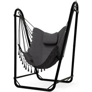 Unique U-Shaped Hammock Chair with Stand, Sturdy & Rust-Resistant, Free Gray Cotton Hammock Chair,  Product Dimensions 40"L x 7.8"W Maximum Weight Recommendation 350 pounds