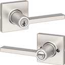 Kwikset Casey Entry Door Handle with Lock and Key, Secure Keyed Reversible Lever Exterior, For Front Entrance and Bedrooms, Satin Nickel , Pick Resistant Smart key Rekey Security and Microban (1 Pack)