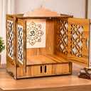 Rousrie Wooden Temple Mandir for Home with Door Cabinets | Beautiful Pooja Unit with Storage Space | with LED Light and Wall Mounts | Pooja Mandir for Home Big Size (H-22, L-16.5, B-10.6 inch)