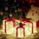 Set of 3 Christmas Lighted Gift Boxes, Battery Operated Xmas Present Boxes, Warm White LED with Bows for Indoor Christmas Tree, Yard, Home Decor