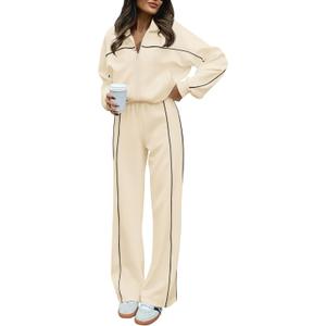 BTFBM Women's Two Piece Tracksuit Spring 2026 Long Sleeve Zip Up Sweatshirt Long Pants Outfits Jogger Sweatsuit Sets (Medium, Apricot)