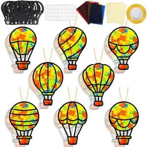 QOUBAI 32 Sets Air Balloons Suncatchers Craft Kit DIY Window Stained Glass Effect Hot Air Balloons VBS Paper Craft Home School Classroom Decoration Kid Birthday Gift Creative Art Project Activity Game