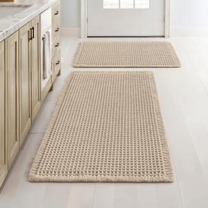 MIULEE Set of 2 Waffle Bathroom Rugs, Boho Bath Rugs Non Slip Washable, Super Absorbent Bath Mats, Ultra Soft Rubber Backed Shower Mats for Bathroom Floor, Tub, Pale Beige, 17"x24"+18"x30"