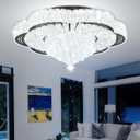 Modern Crystal Chandelier for Living Room Black 24in Crystal Raindrop Ceiling Light for Room Bedroom LED Dimmable 2700-6000K