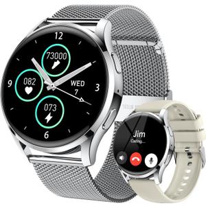 Smart Watch for Men Women Fitness: Waterproof Make/Answer Call Smart Watches for Men Digital Men's Watches Running Step Tracker Smartwatch Android Phones iPhone Samsung Compatible Heart Rate Monitor (Silver)