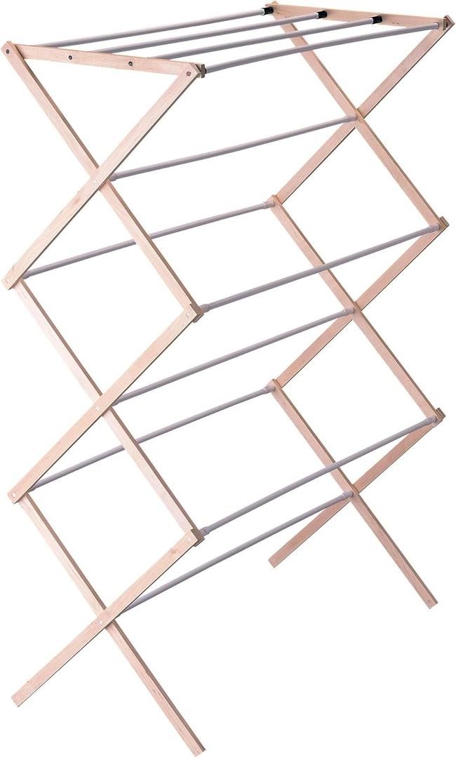 Household Essentials 5001 Collapsible Folding Wooden Clothes Drying Rack For Laundry | Pre Assembled (Natural/White Birch)