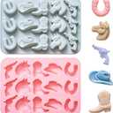 2 Pack Cowboy Silicone Molds Western Themed Chocolate Molds Cowboy Hat Boot Horse Pattern Baking Mold for Chocolate Candy Cupcake Jello Desserts