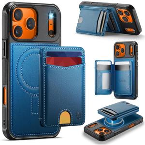 for iPhone 17 Pro Detachable Wallet Case with Card Holder, 2 in 1 RFID Blocking Credit Slots Kickstand Shockproof Phone Wallet for iPhone 17 Pro 6.3" Blue