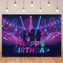 Kpop Music Theme Birthday Backdrop Purple Backdrop Musical Note Star Disco Prom Decorations Kpop Fans Birthday Party Decorations(7x5ft)