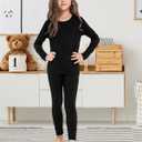 Silkfly 2 Pack Girls Thermal Underwear Set Fleece Lined Thermals Top and Bottom Base Layer for Girls Winter (Black, XS)