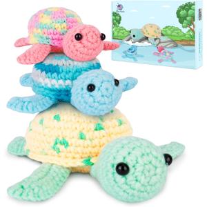 Crochetta Crochet Kit for Beginners, Beginner Crochet Kit for Adults with Step-by-Step Video Tutorials, DIY Crochet Animal Kits Knitting Supplies, 3 Pack Turtle (40%+ Yarn)