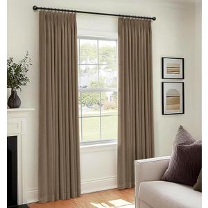 100% Blackout Shield Linen Pinch Pleated Curtains Blackout, Curtains 108 Inches Long 2 Panel Set for Bedroom/Living Room, Pinch Pleat Drapes with Hooks, 40 W x 108 L, Linen Brown