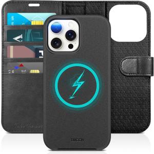 TUCCH Wallet Case for iPhone 15 Pro Max, [Removable] 2-in-1 Stand RFID Blocking 4 Card Slot [Wireless Charging] Protective Case, PU Leather Detachable Folio Compatible with iPhone 15 Pro Max, Black