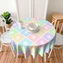Easter Tablecloth Round 60 Inch,Colorful Spring Plaid Easter Egg Table Cloth Water Resistant Washable Polyester Table Cover for Kitchen Dining Table Easter Party Decorations