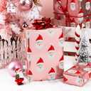 2 x Retrify Christmas Pink Wrapping Paper - Mini Roll - 17 Inches x 32.8 Feet Cute Santa Claus Metallic Foil Shine Gift Wrap Paper Roll for Holiday Party Celebration