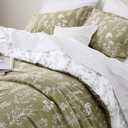Bedsure Queen Comforter Set - Olive Green Bed Set, 3 Pieces Cute Floral Bedding, 1 Soft Reversible Botanical Flowers Comforter and 2 Pillow Shams