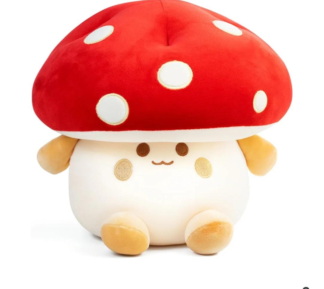 Mushroom Plush Toys 12 Inch Cute Stuffed Mushroom Pillow Stuffed Toy Birthday Present Home Decor Halloween for Kids (Red)