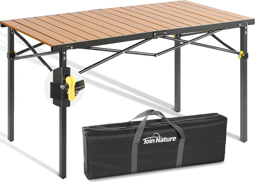 Portable Outdoor Camping Table Large for 2-6 Person Stable & Sturdy Foldable Camp Table with Aluminum Roll Up Tabletop and Carry Bag for Picnic, Travel, BBQ, Loads 220 Lbs (Natural)
