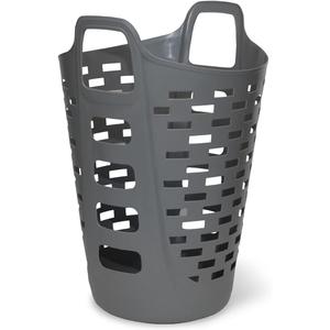 Clorox Flexible Laundry Basket - Tall Plastic Hamper for Clothes, Bedroom, and Storage - Portable Round Bin with Carry Handles, 2 Bushel, Grey