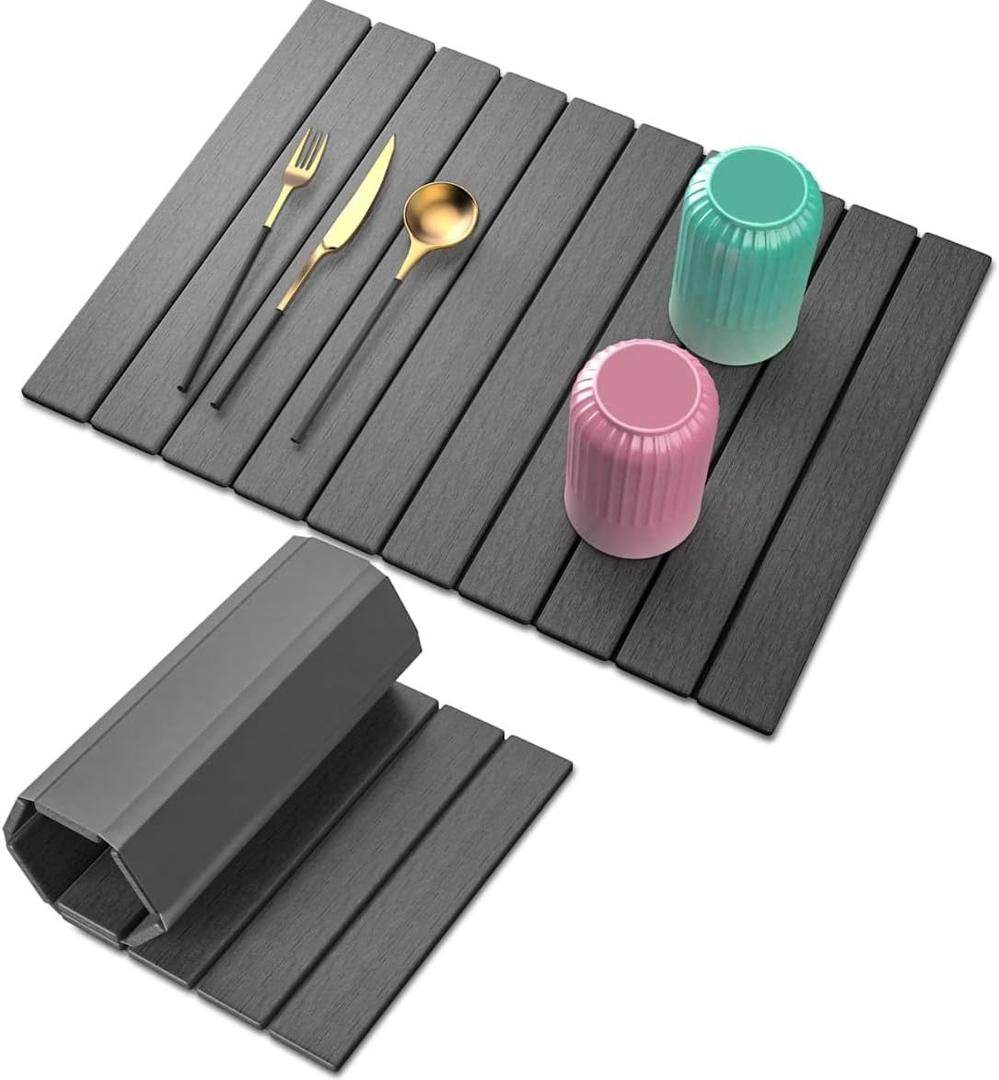 Large Stone Dish Drying Mat for Kitchen Counter, Eco-friendly, Instant Drying Pad,Diatomaceous Earth Water Absorbing Mat, Foldable and Super Absorbent Dish Drying Stone Mat, 24"16"