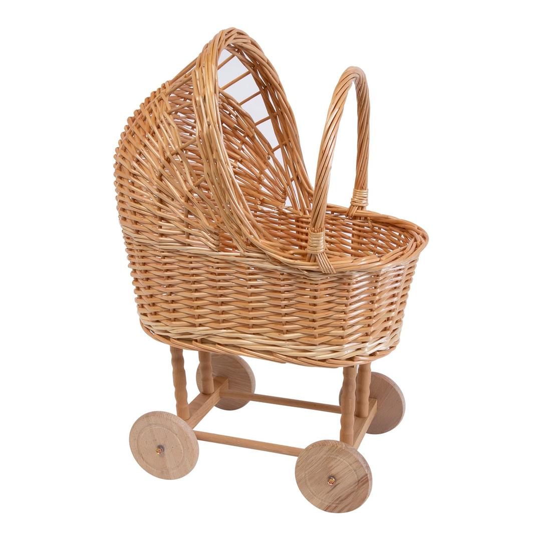Vintage Woven Rattan Baby Carriage Basket Handcrafted Wicker Stroller for Baby Shower, Flower Girl Basket, Baby Things, Rustic Home Decor, Photography Props, Floral Arrangements (Large)