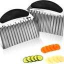 2PCS Large Crinkle Cutters, Heavy Duty Stainless Steel Crinkle Cutter with Ergonomic Non-Slip Handle, Professional Wavy Cutter for Veggies, Potatoes, Carrots, Cucumbers